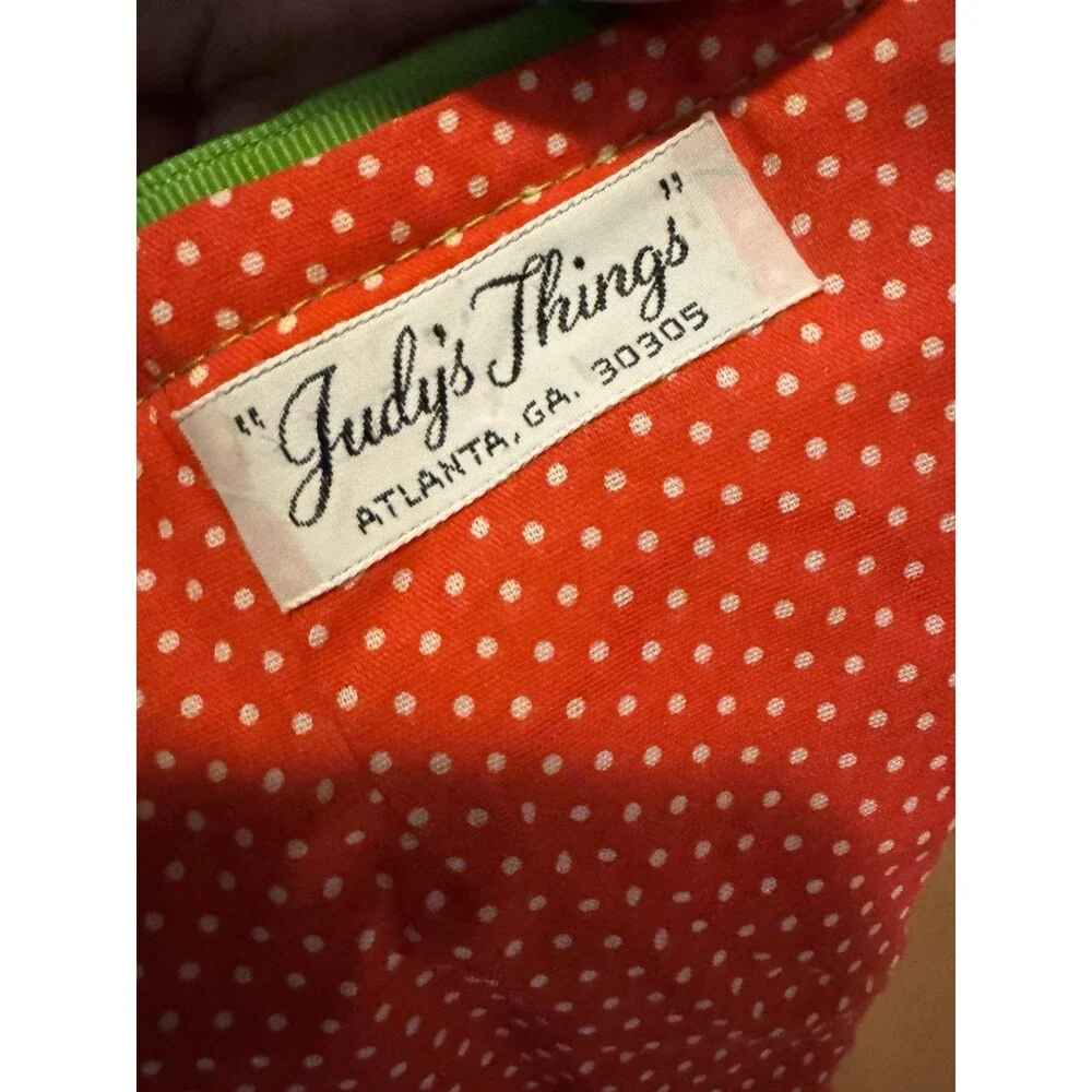 Judy’s Things,VTG Quilted Apron Yellow Red Polka Dots- Red Flowers Bouquet 80s